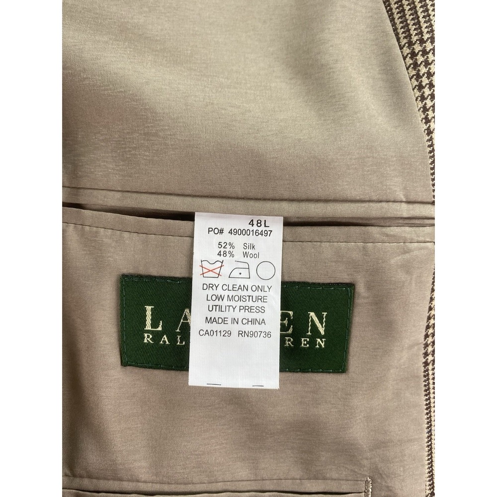 Vintage Ralph Lauren Sport Coat 48 L Beige Silk Wool Glen Plaid Designer LRL - Picture 11 of 13
